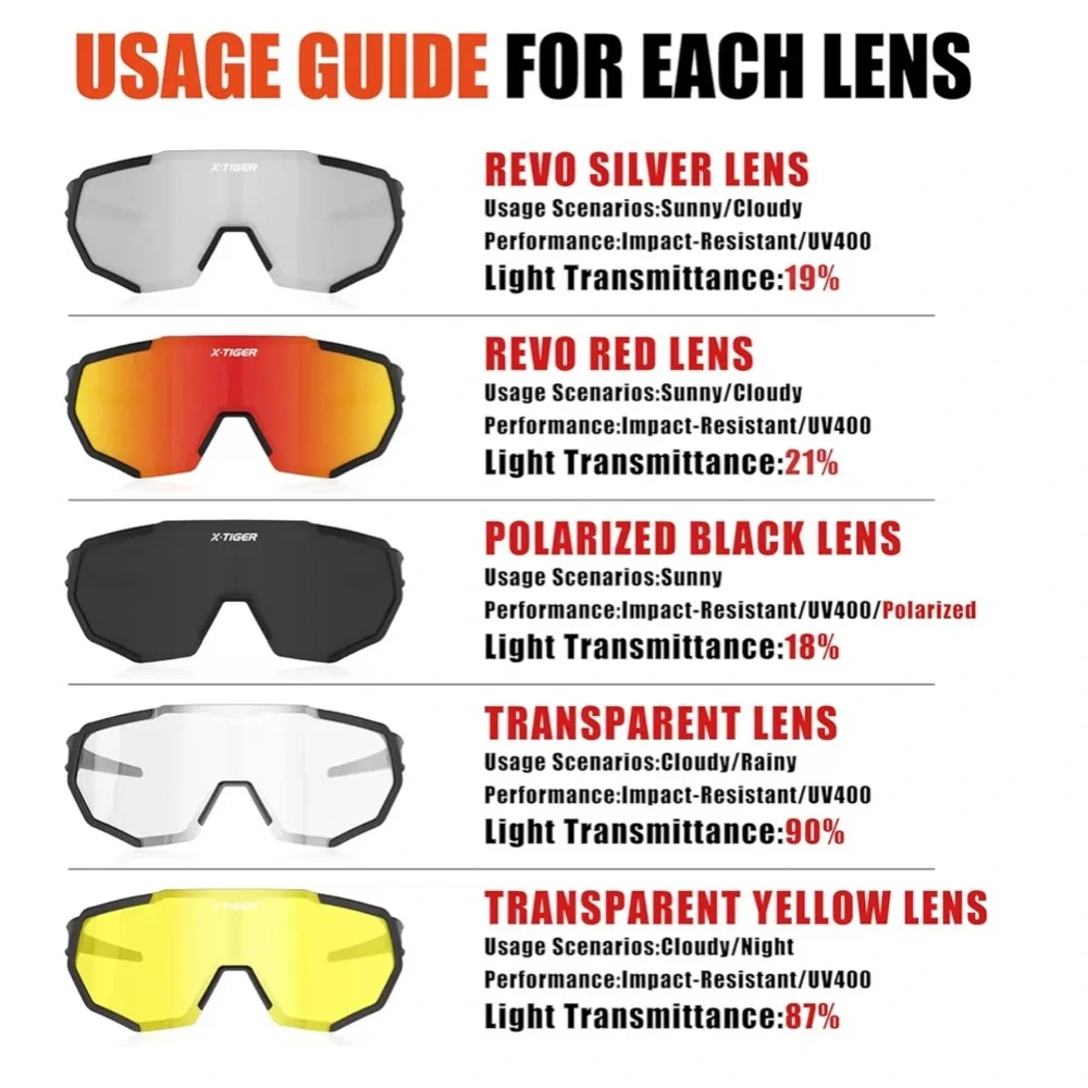X Tiger Cycling Sunglasses with multiple lenses